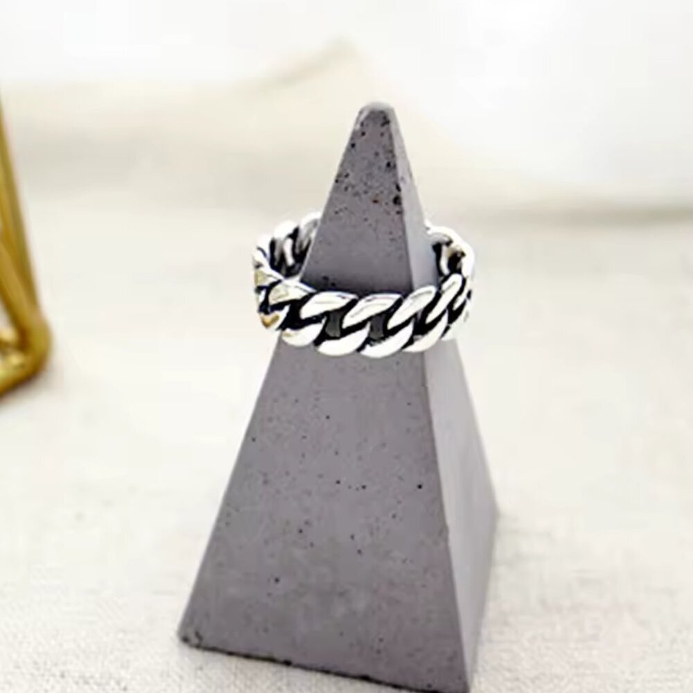925 Sterling Thin Curb Link Adjustable Boho Ring 1557 - Picture 4 of 5